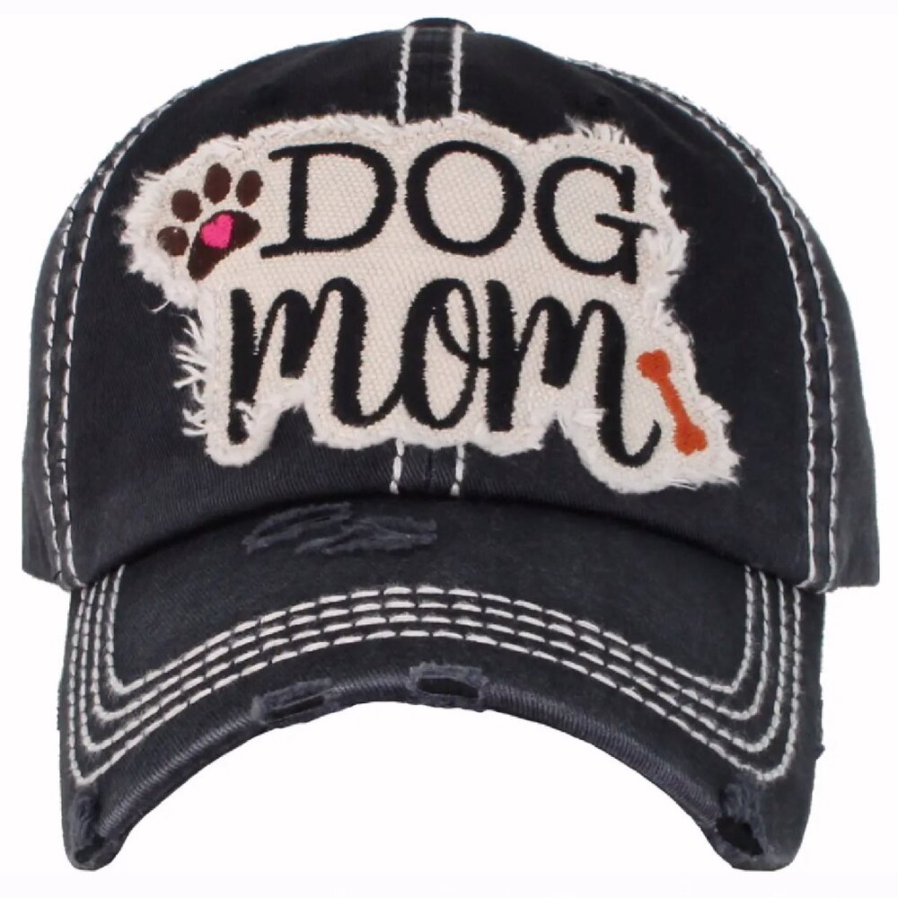 Dog Mom Distressed Grey Black Cap Hat NEW Fast Ship